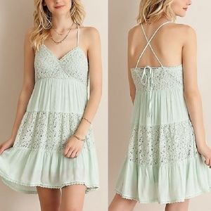 Floral Lace Detail Crinkle Tiered Sundress
